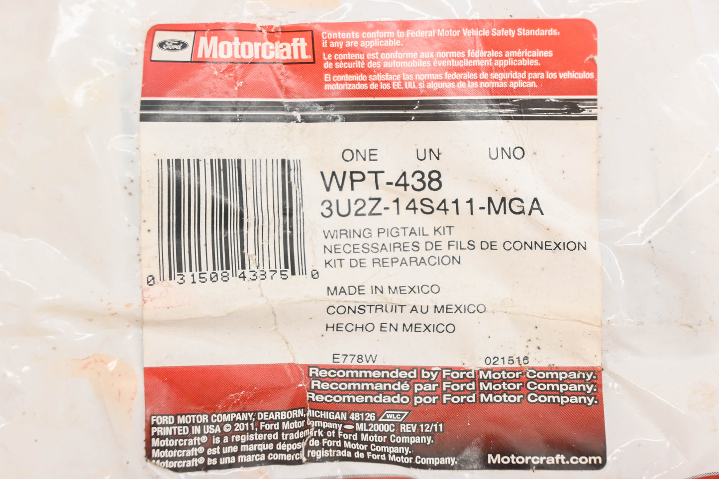 New OEM Motorcraft WPT-438, 3U2Z-14S411-MGA Wiring Pigtail Kit NOS