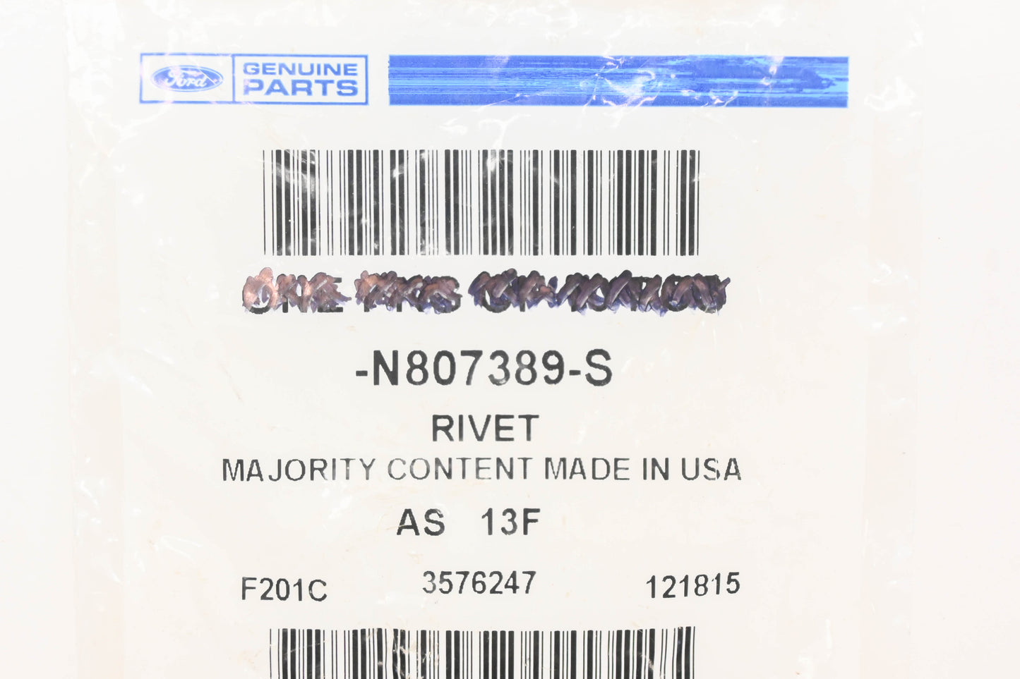 New OEM Ford N807389-S Fender Rivets Qty 2 NOS