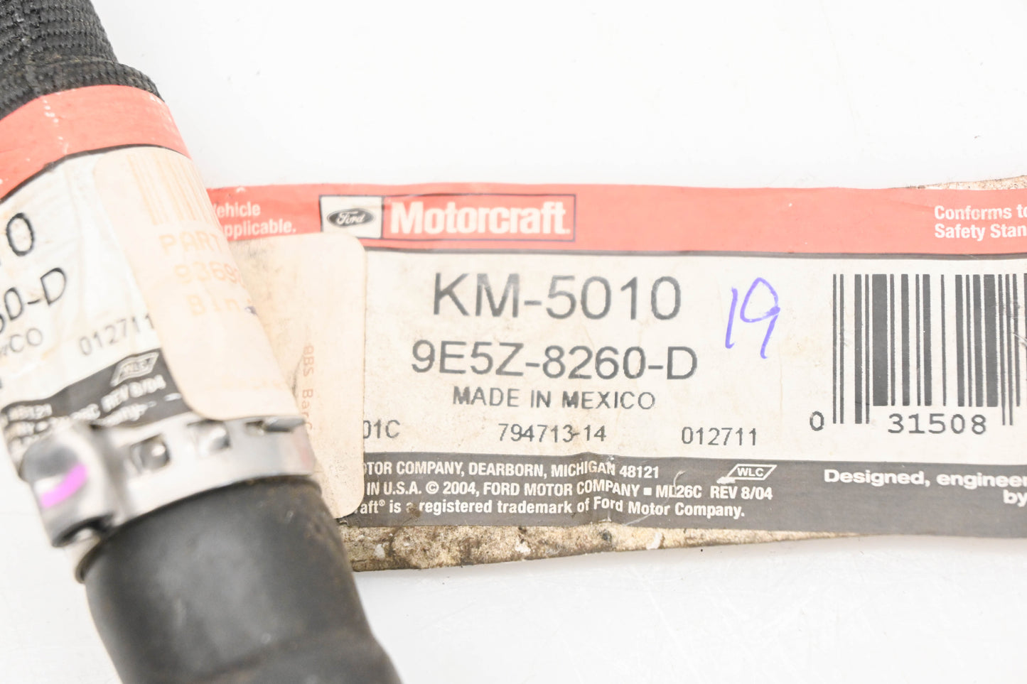 New OEM Motorcraft KM-5010, 9E5Z-8260-D, KM5010 Ford Radiator Coolant Hose NOS