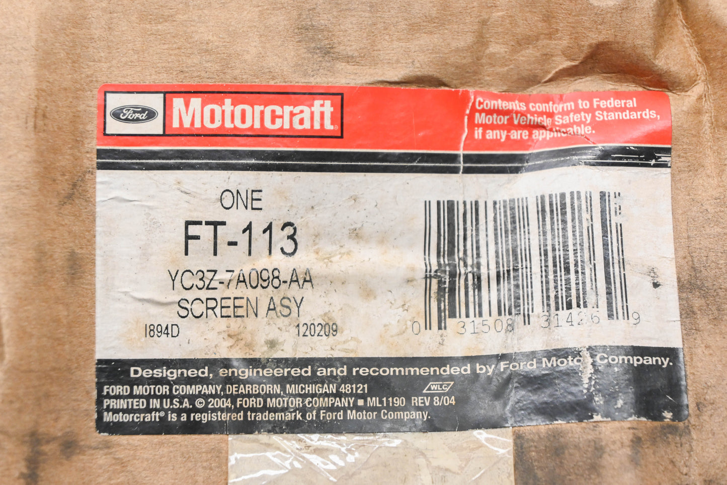 New OEM Motorcraft FT-113, YC3Z-7A098-AA, FT113 Automatic Transmission Filter NOS