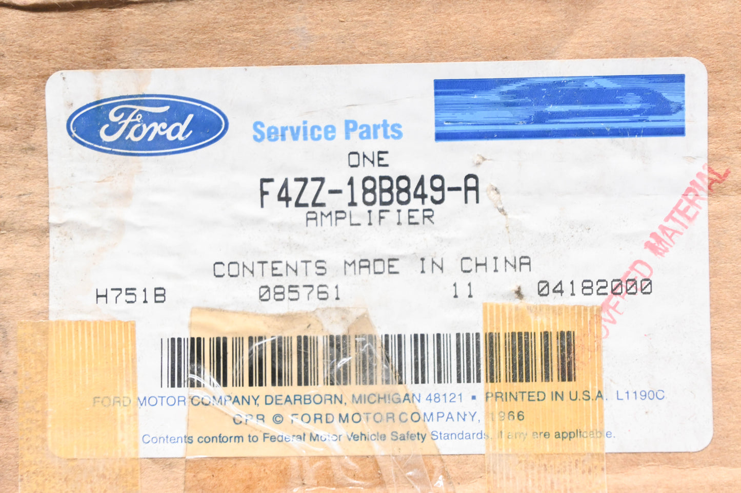 New OEM Ford F4ZZ-18B849-A, FSSA-398881 Amplifier NOS