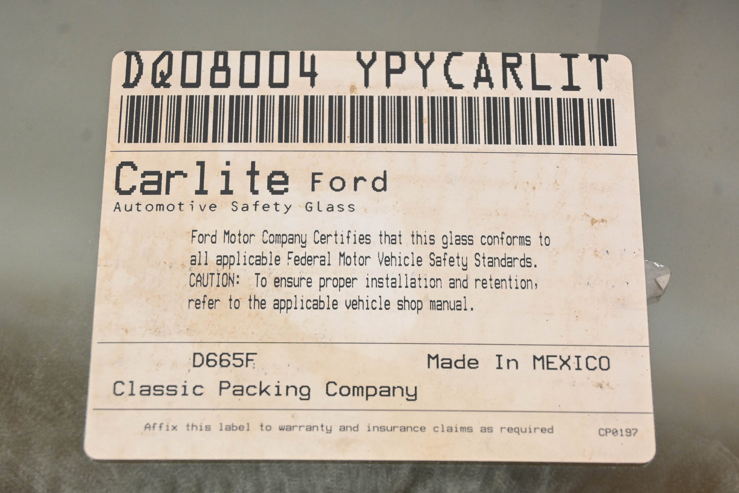 New OEM Ford DQ08004YPY, F5TZ-1829700-A Carlite Rear Window Assembly NOS