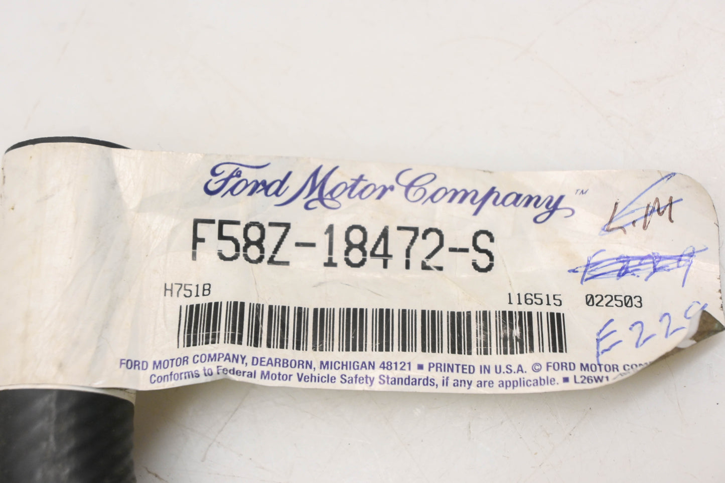 New OEM Ford F58Z-18472-S Heater Hose NOS