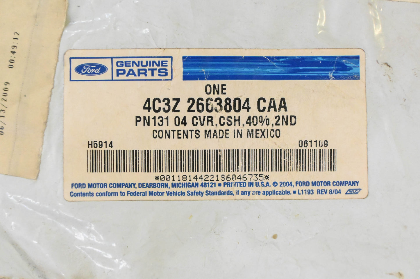 New OEM Ford 4C3Z-2663804-CAA Rear Seat Cushion Cover NOS