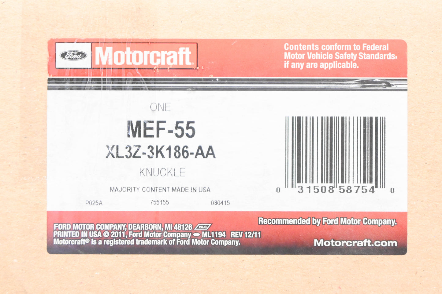 New OEM Motorcraft MEF-55, XL3Z-3K186-AA Left Steering Knuckle NOS