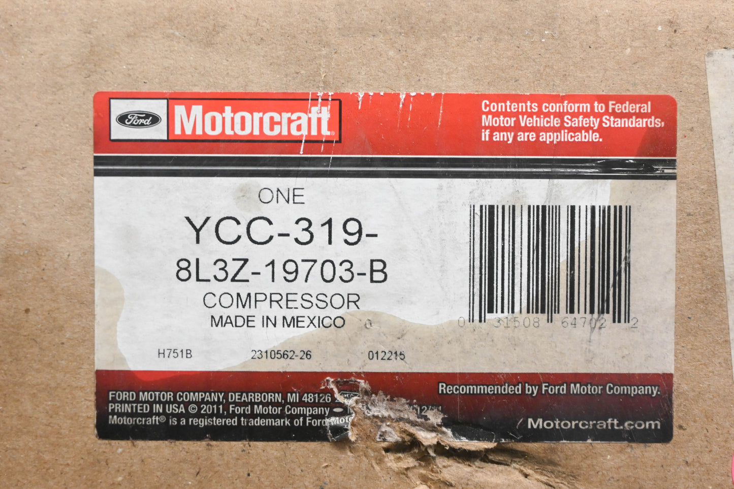 New OEM Motorcraft YCC-319, 8L3Z-19703-B, 8L34-19D629-BC A/C Compressor And Clutch Assembly NOS