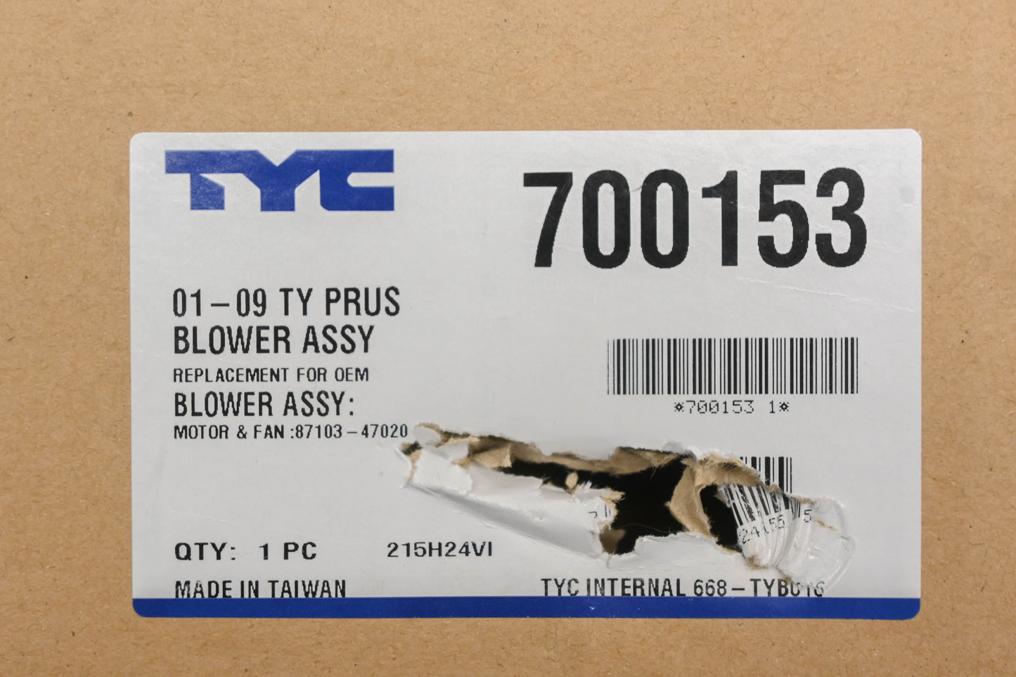 TYC 700153 HVAC Blower Motor Assembly NOS