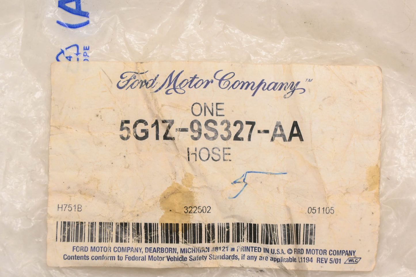 New OEM Ford 5G1Z-9S327-AA, 5G13-9S327-AC Fuel Vapor Hose NOS