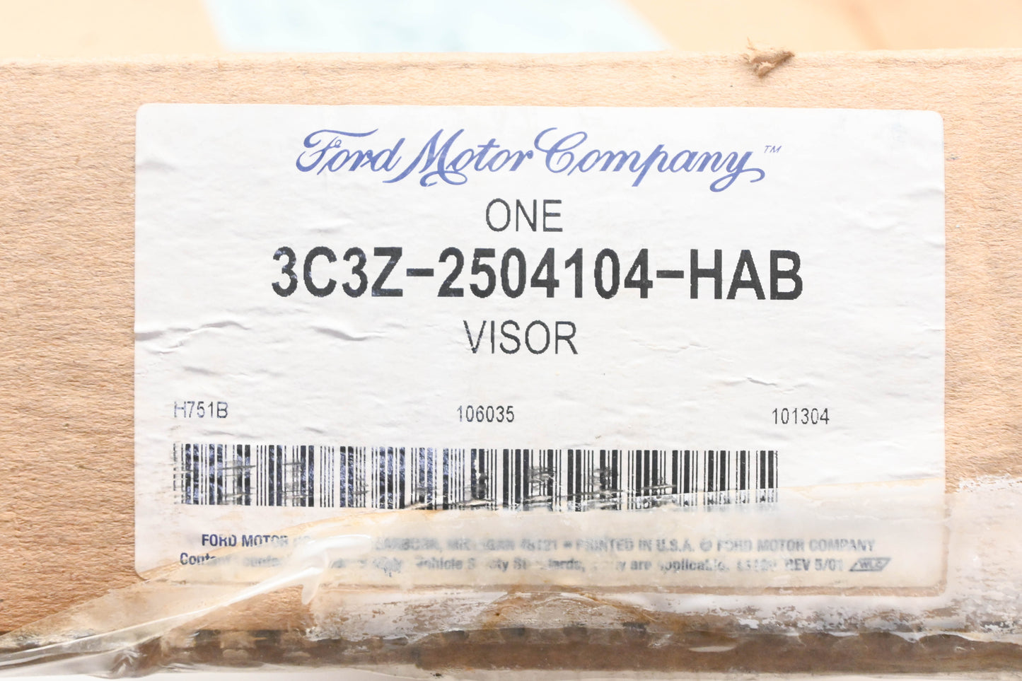 New OEM Ford 3C3Z-2504104-HAB Passenger Side Sun Visor NOS