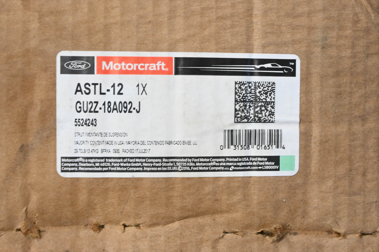 New OEM Motorcraft ASTL-12, GU2Z-18A092-J, GU2J-18A092-BPA Loaded Strut Assembly NOS