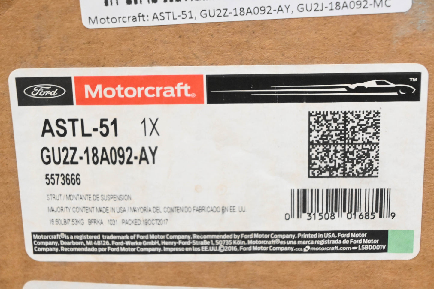 New OEM Motorcraft ASTL-51, GU2Z-18A092-AY, GU2J-18A092-MC Strut Assembly NOS