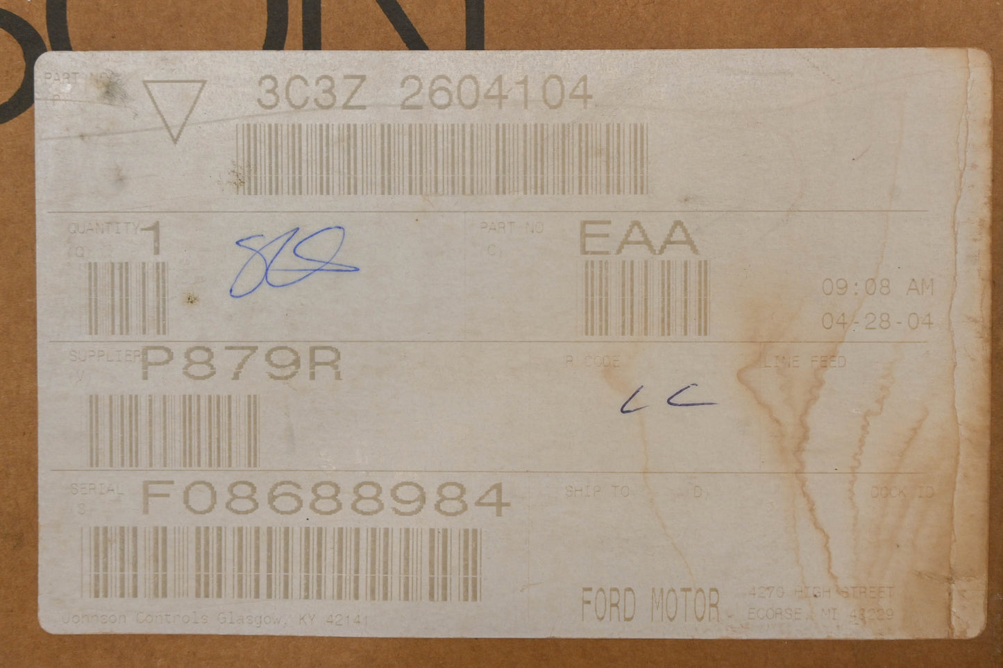 New OEM Ford 3C3Z-2604104-EEA Right Sun Visor Assembly NOS