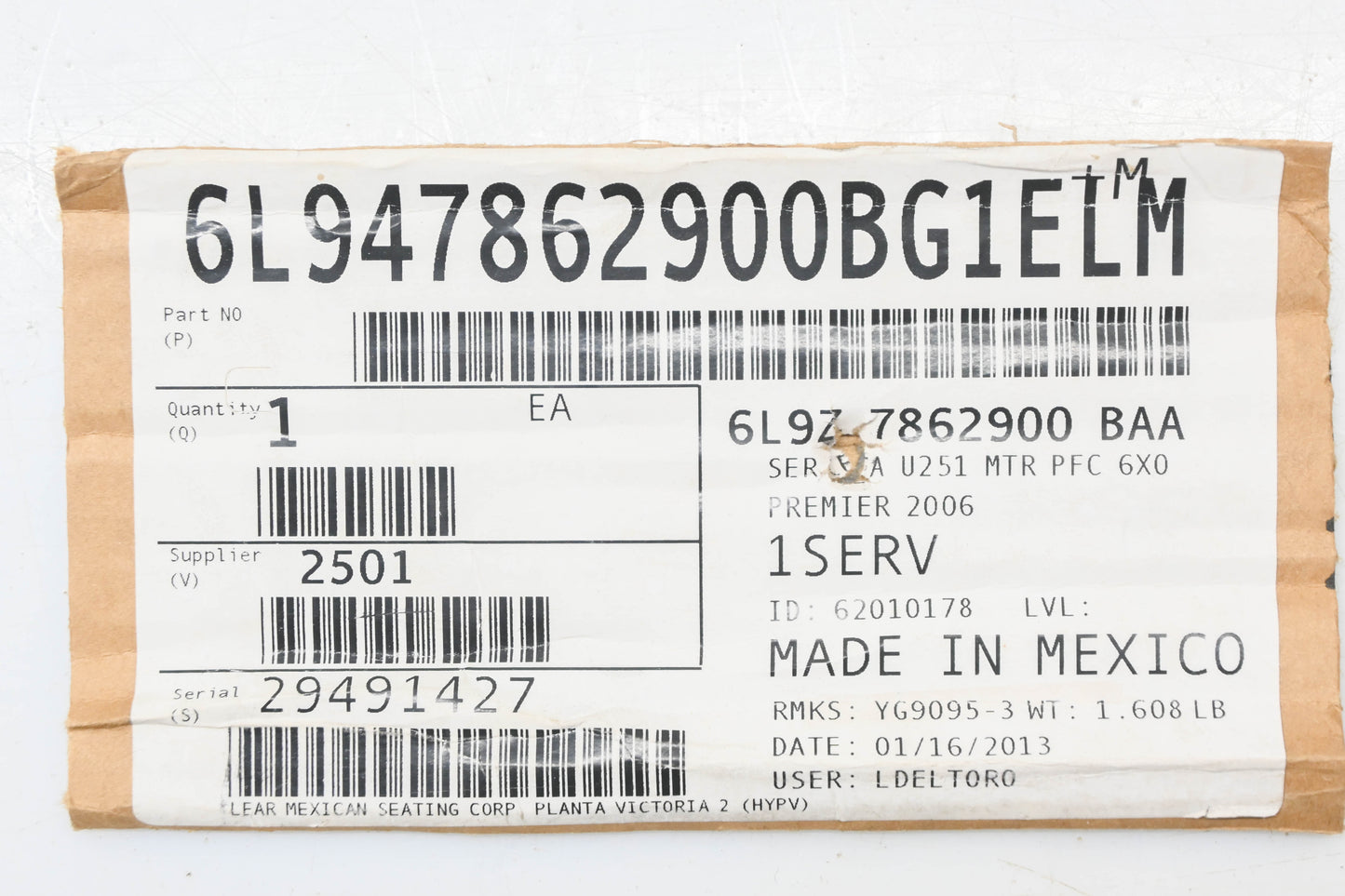 New OEM Ford 6L9Z-7862900-BAA, 6L947862900BG1ELM Front Right Seat Cushion Cover NOS