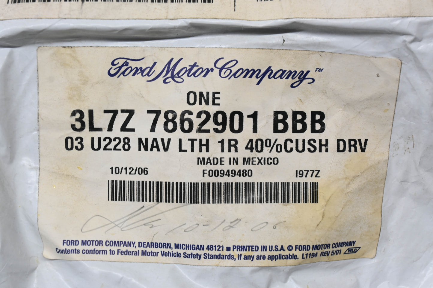 New OEM Ford 3L7Z-7862901-BBB Front Left Seat Cushion Cover Assembly NOS