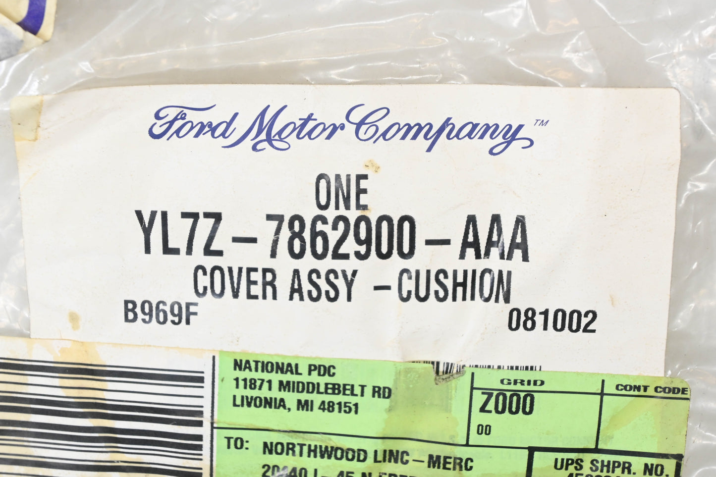 New OEM Ford YL7Z-7862900-AAA Seat Cushion Cover Assembly NOS