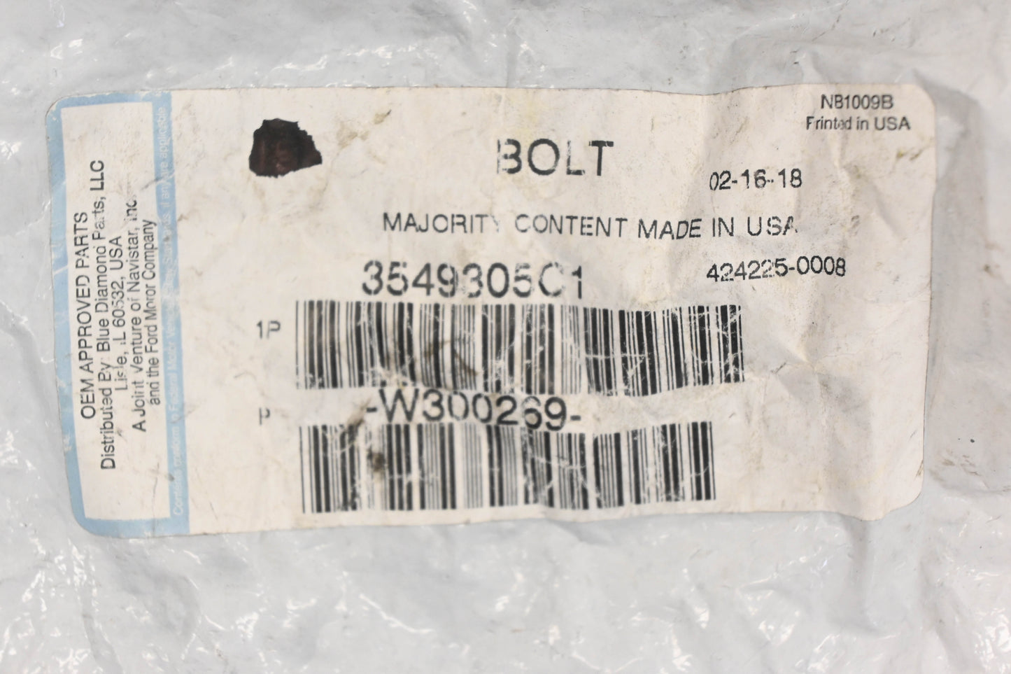 International 3549305C1, Hex Bolt NOS
