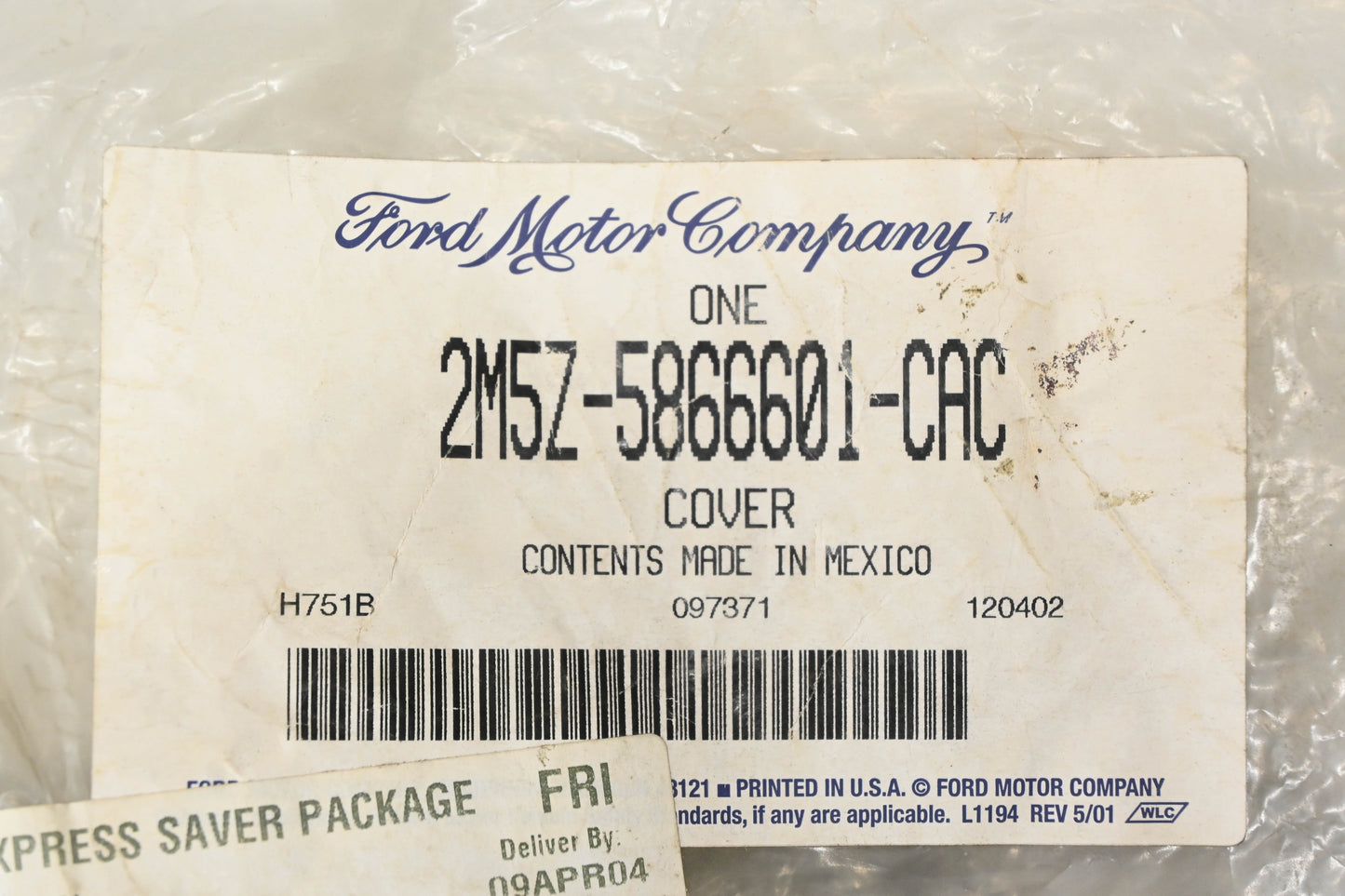 New OEM Ford 2M5Z-5866601-CAC Rear Left Seat Back Cushion Cover NOS
