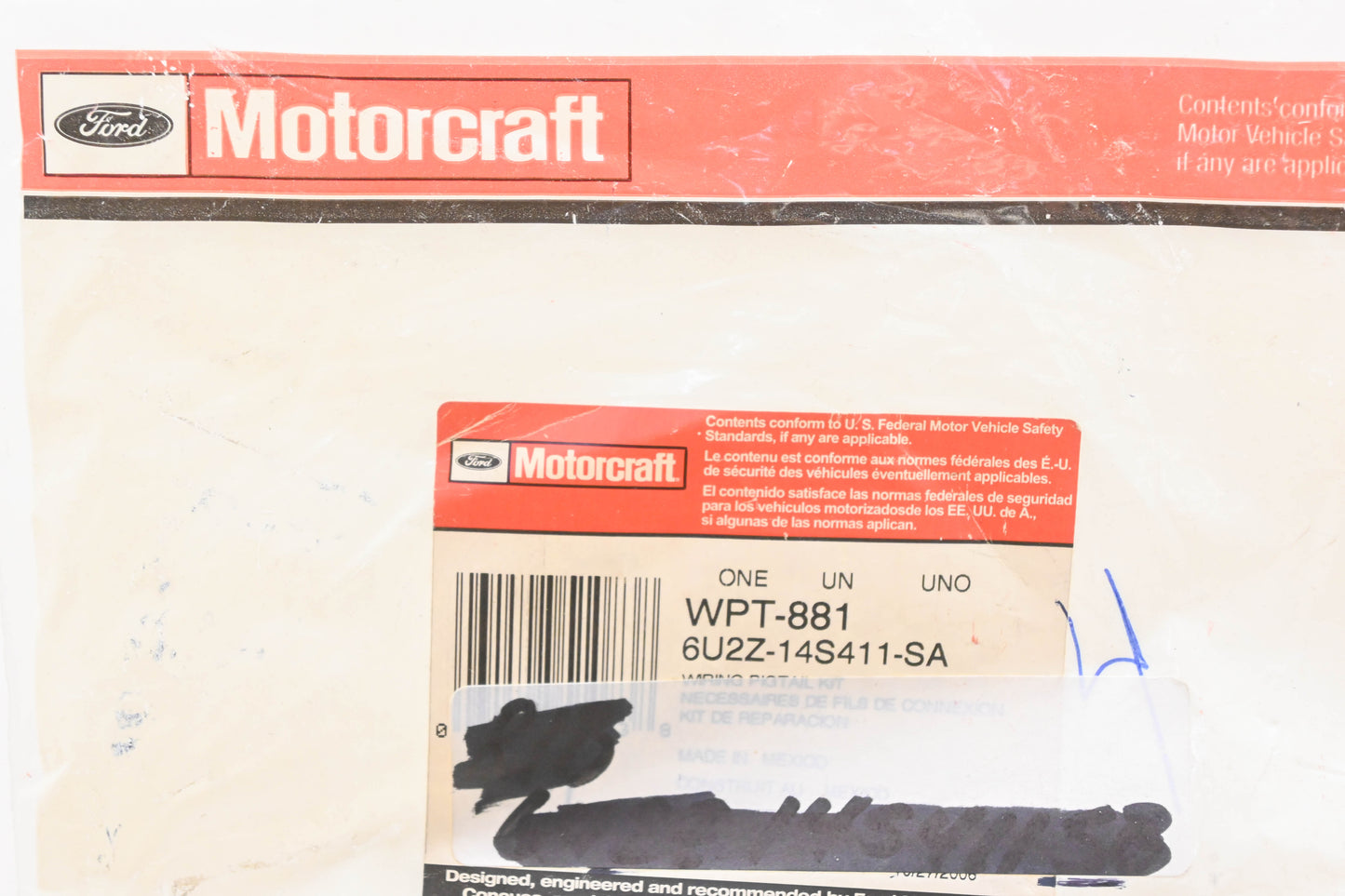 New OEM Motorcraft WPT-881, 6U2Z-14S411-SA, WPT881 Headlight Socket Wiring Pigtail Harness Kit NOS