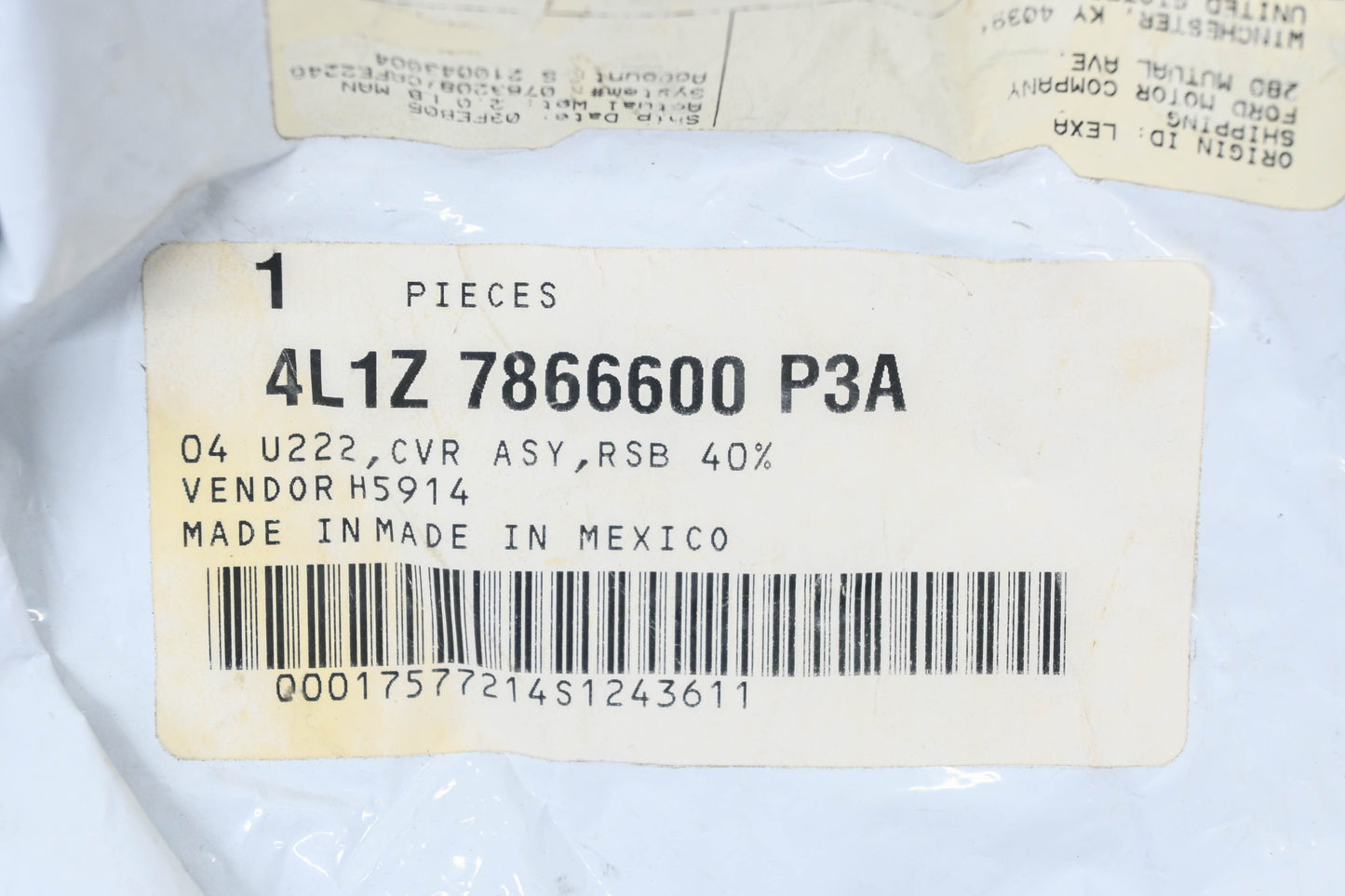 New OEM Ford 4L1Z-7866600-P3A Rear Right Seat Back Cover NOS