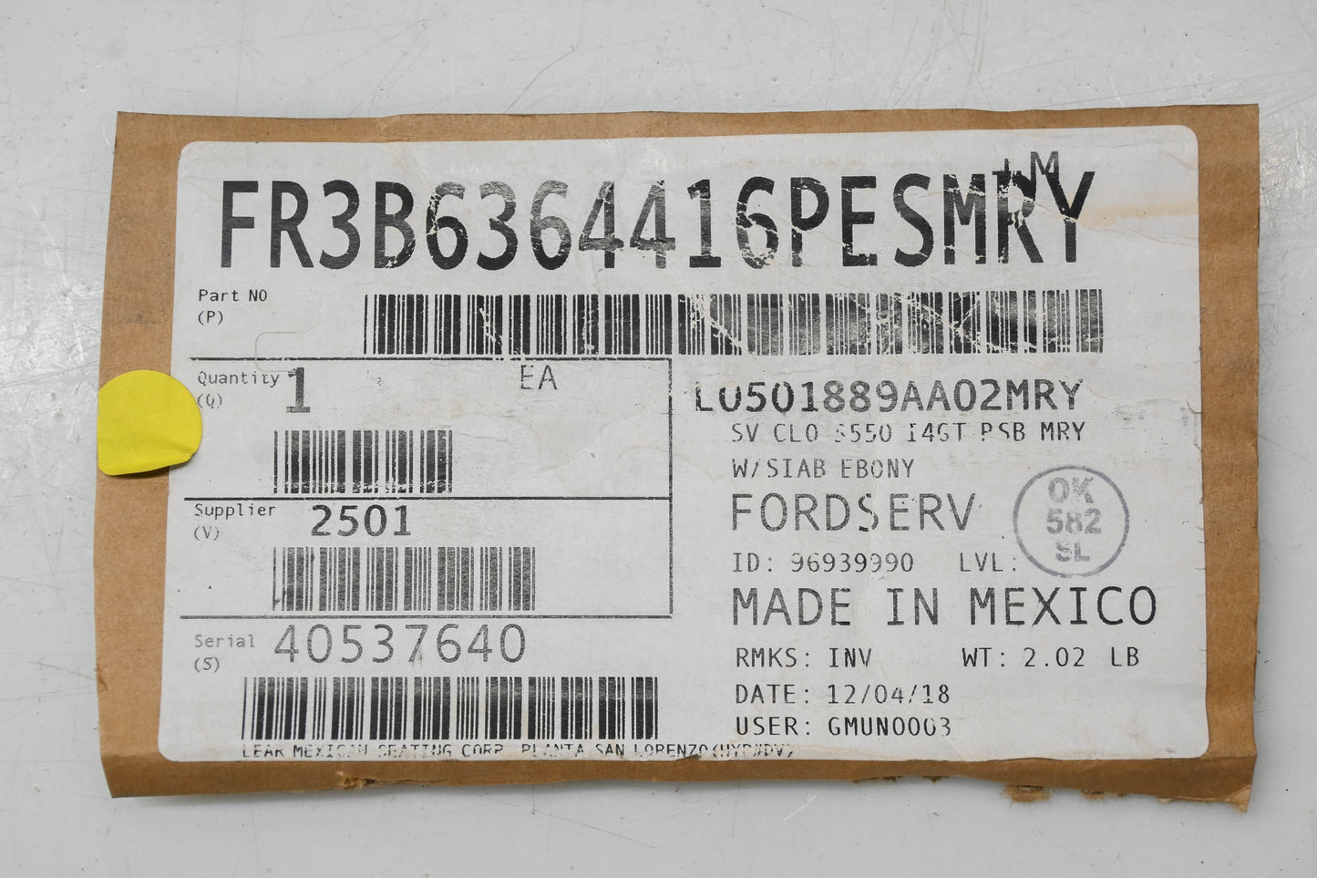 New OEM Ford FR3B-6364416-PESMRY, FR3B-6364416-PE Front Right Seat Back Cover NOS