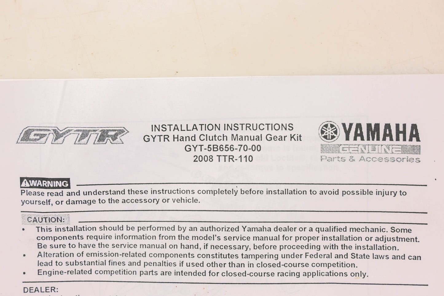 New OEM Yamaha GYT-5B656-70-00 Hand Clutch Manual Gear Kit NOS