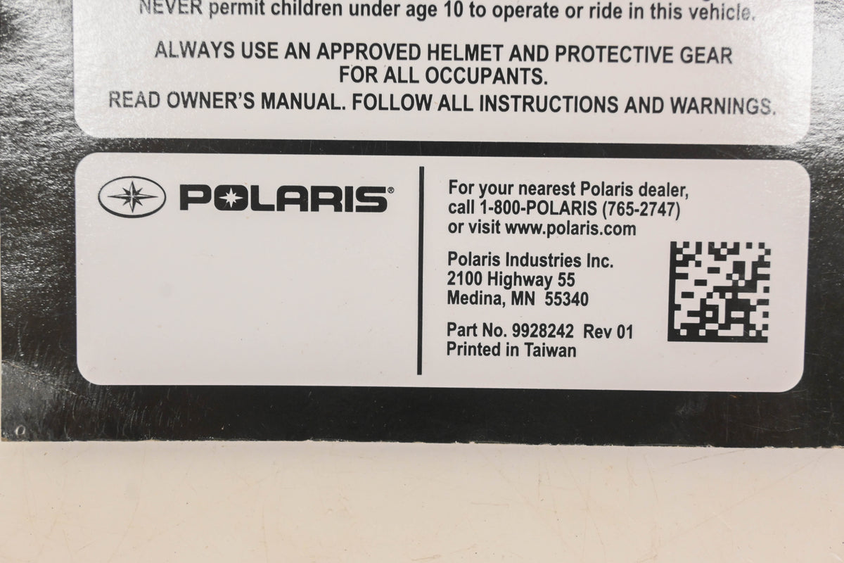 OEM Polaris 9928242 2018 RZR170 Owner's Manual