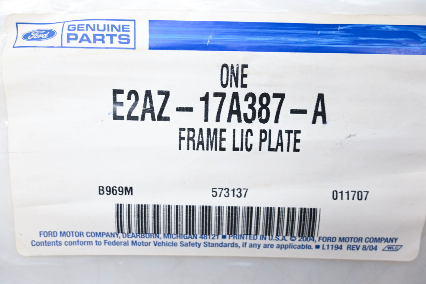 New OEM Ford E2AZ-17A387-A License Plate Bracket NOS