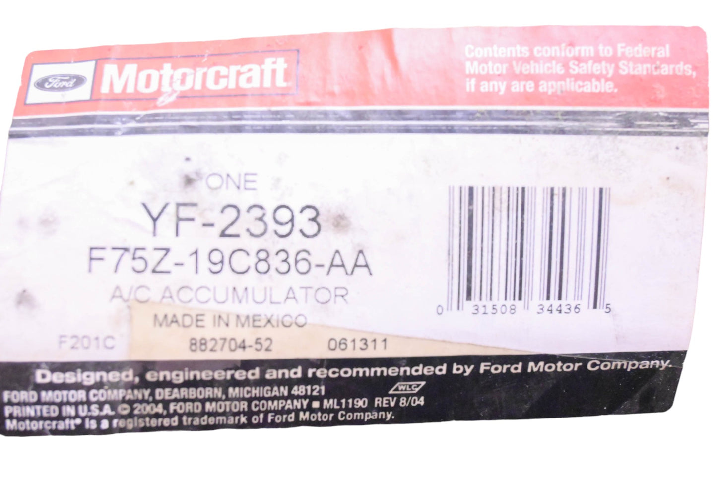 New OEM Ford F75Z-19C836-AA, YF-2393, F75H-19C808-AB A/C Accumulator with Hose Assembly NOS