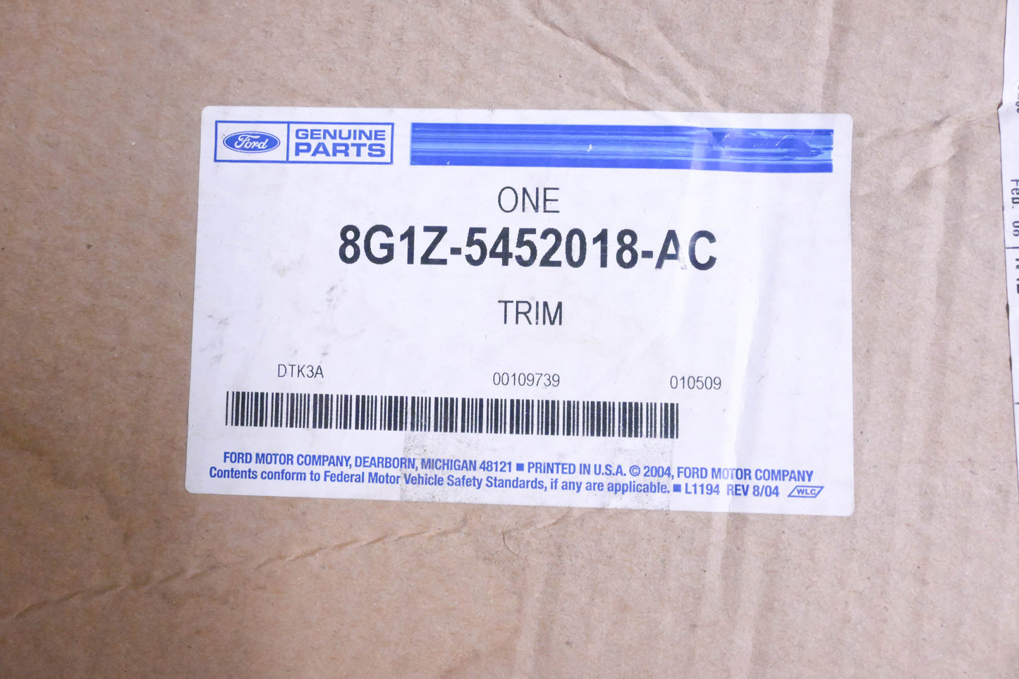 New OEM Ford 8G1Z-5452018-AC Lower Quarter Trim NOS
