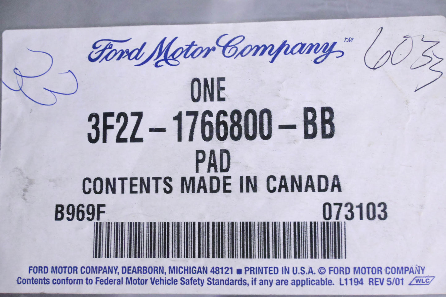 New OEM Ford 3F2Z-1766800-BB Rear Seat Pad NOS