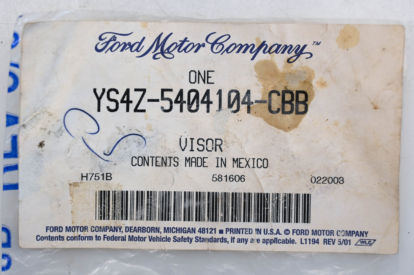 New OEM Ford YS4Z-5404104-CBB Sun Visor Assembly NOS