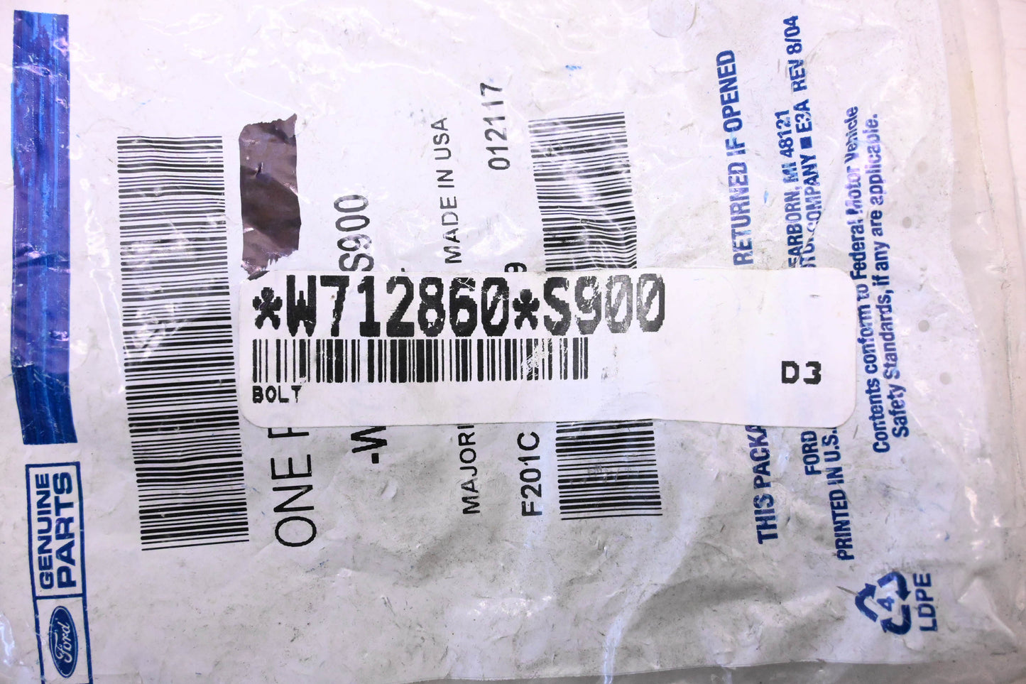 New OEM Ford W712860-S900 Bolt NOS