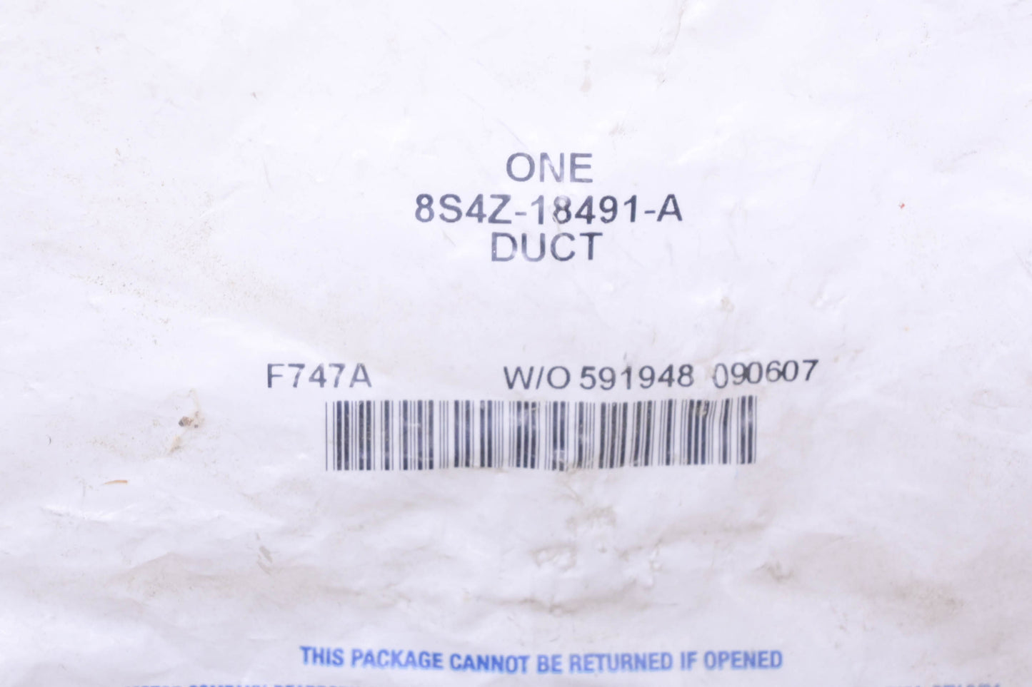 New OEM Ford 8S4Z-18491-A, T1001544Q Duct NOS