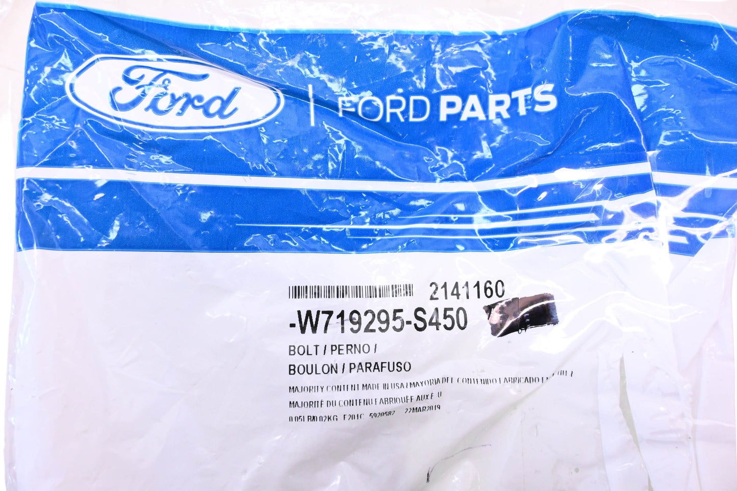 New OEM Ford W719295-S450, 2141160 Mount Bracket Bolt & Washer Assembly NOS