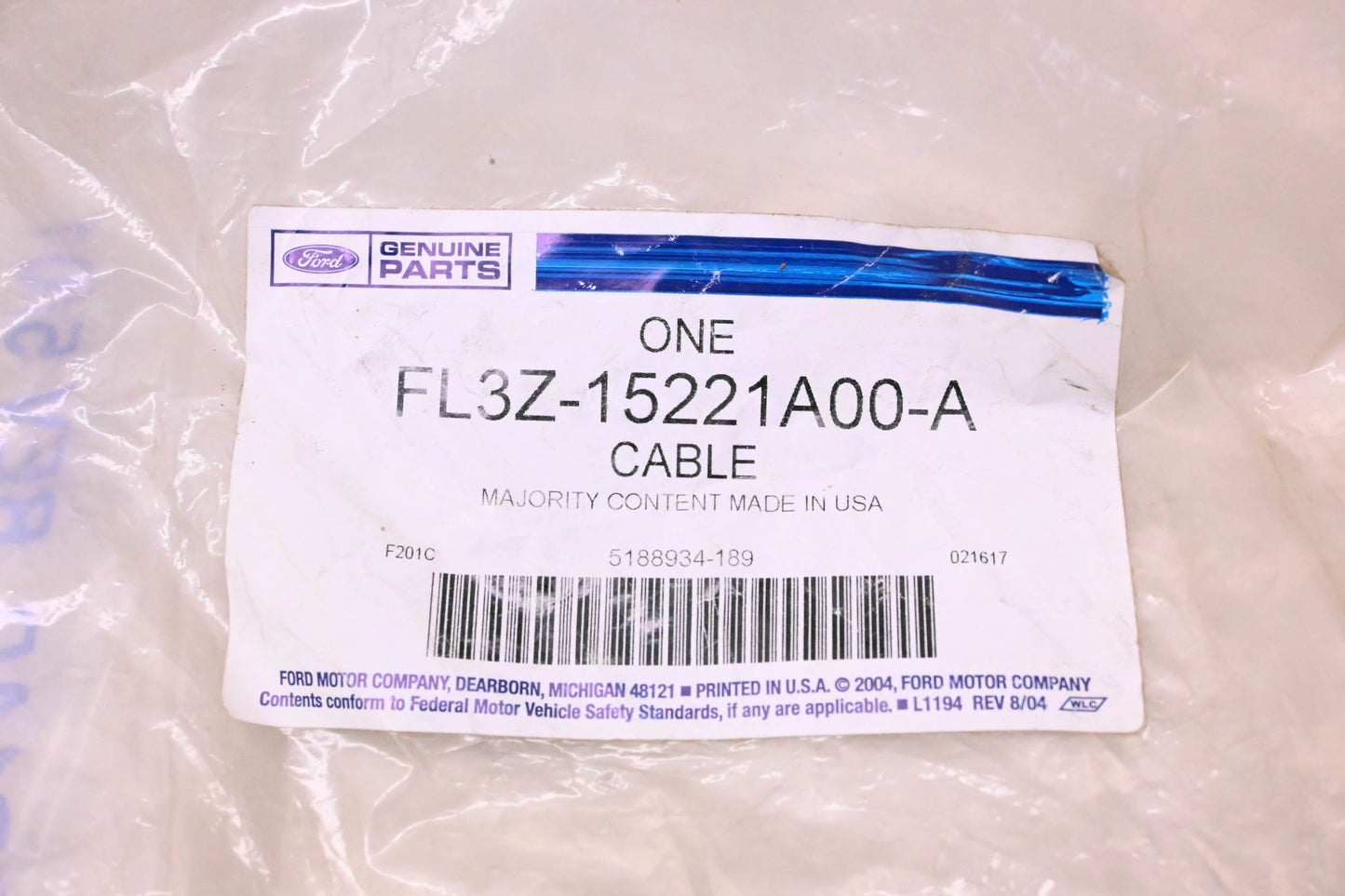 New OEM Ford FL3Z-15221A00-A Right Side Front Door Release Cable Assembly NOS