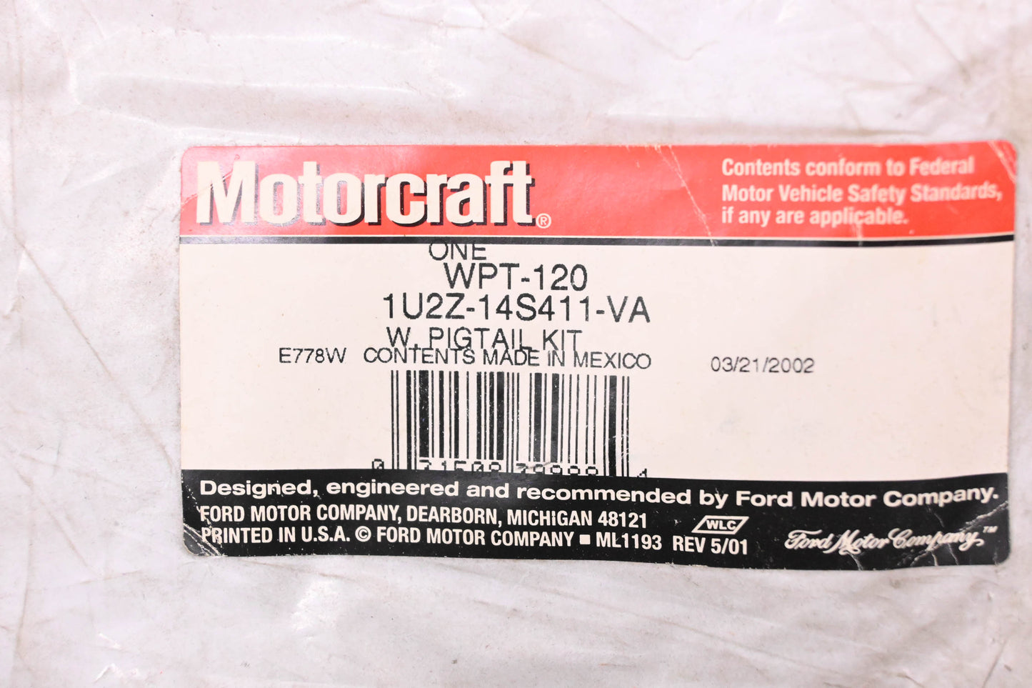 New OEM Motorcraft WPT-120, 1U2Z-14S411-VA Light Bulb Pigtail Kit NOS
