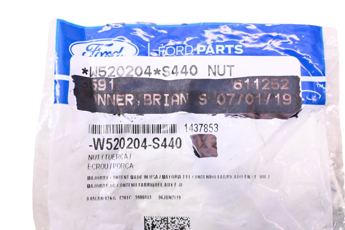 New OEM Ford W520204-S440, 1437853 Outer Tie Rod Nut Qty 4 NOS