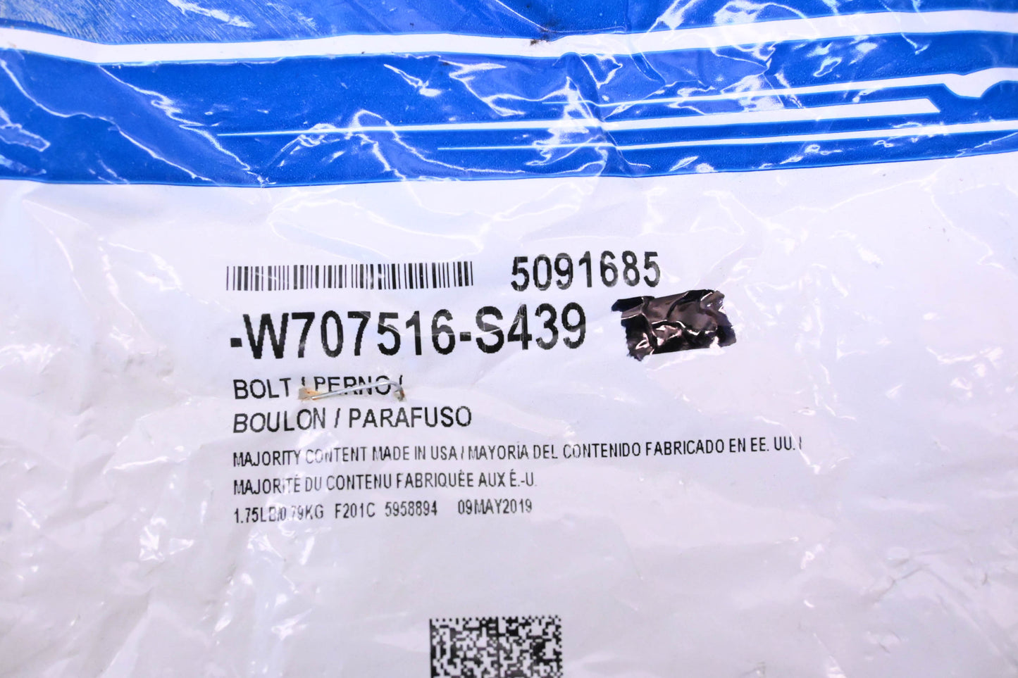 New OEM Ford W707516-S439, 5091685 Lower Control Arm Bolt NOS