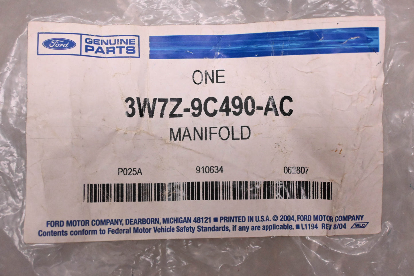 New OEM Ford 3W7Z-9C490-AC Vacuum Supply Manifold Assembly NOS