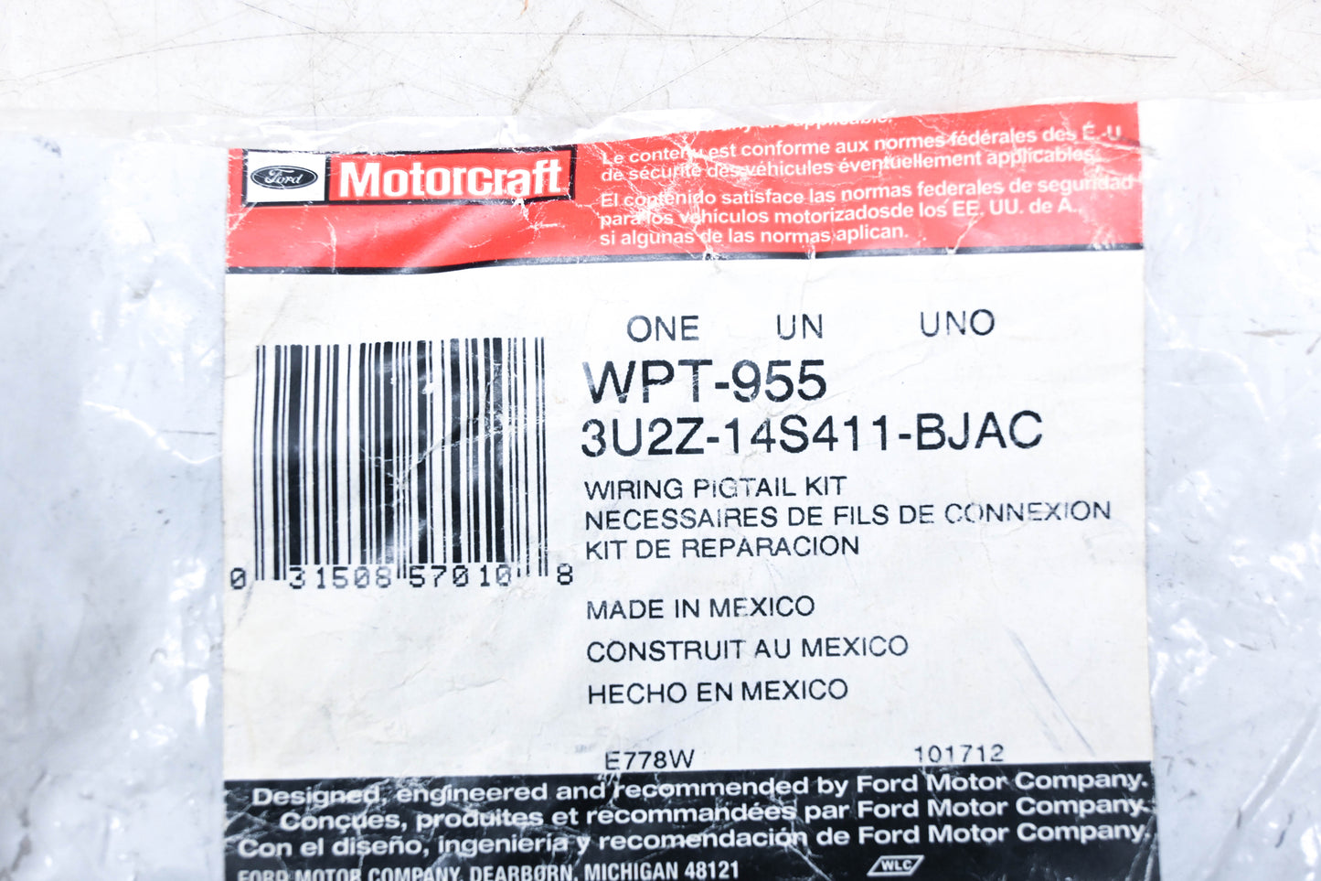 New OEM Motorcraft WPT-955, 3U2Z-14S411-BJAC Wiring Pigtail Harness Kit NOS