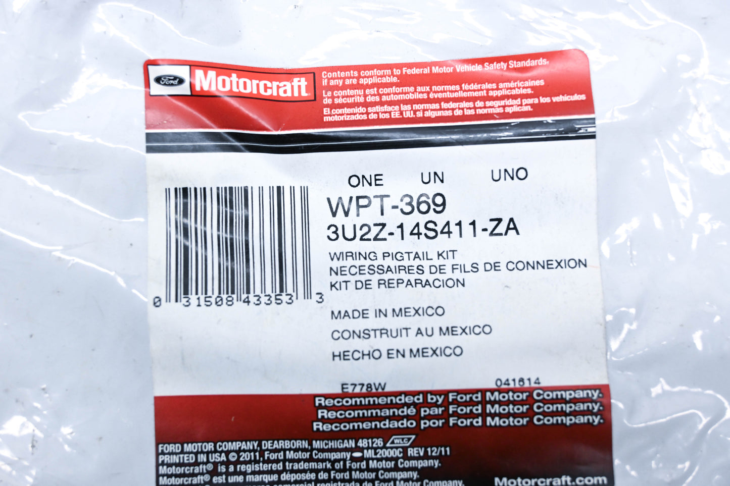 New OEM Motorcraft WPT-369, 3U2Z-14S411-ZA Wiring Pigtail Assembly Kit NOS