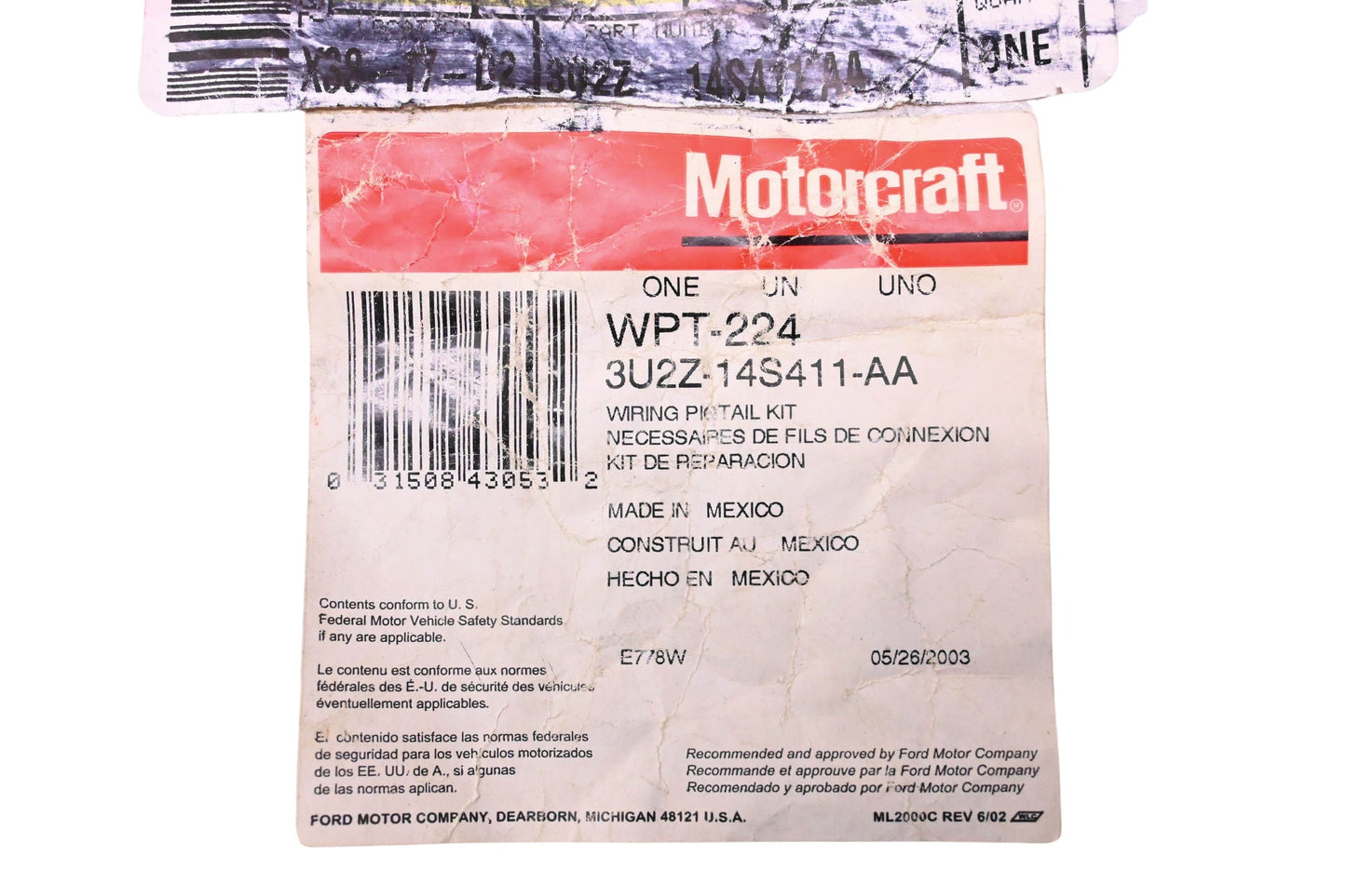 New OEM Motorcraft WPT-224, 3U2Z-14S411-AA Sunroof Switch Wiring Connector Kit NOS
