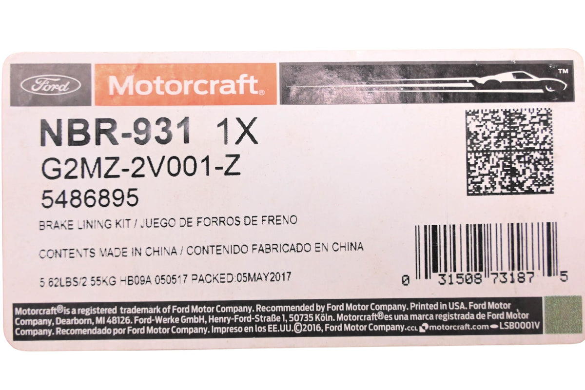 New OEM Motorcraft NBR-931, G2MZ-2V001-Z, 5486895 Full Ceramic Front Brake Pad Kit NOS