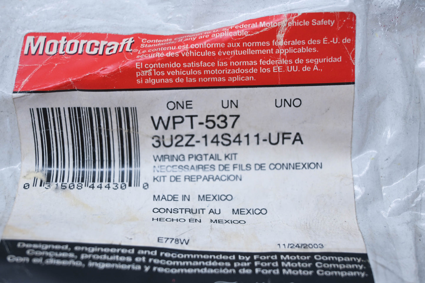 New OEM Motorcraft WPT-537, 3U2Z-14S411-UFA Accelerator Pedal Sensor Wiring Kit NOS