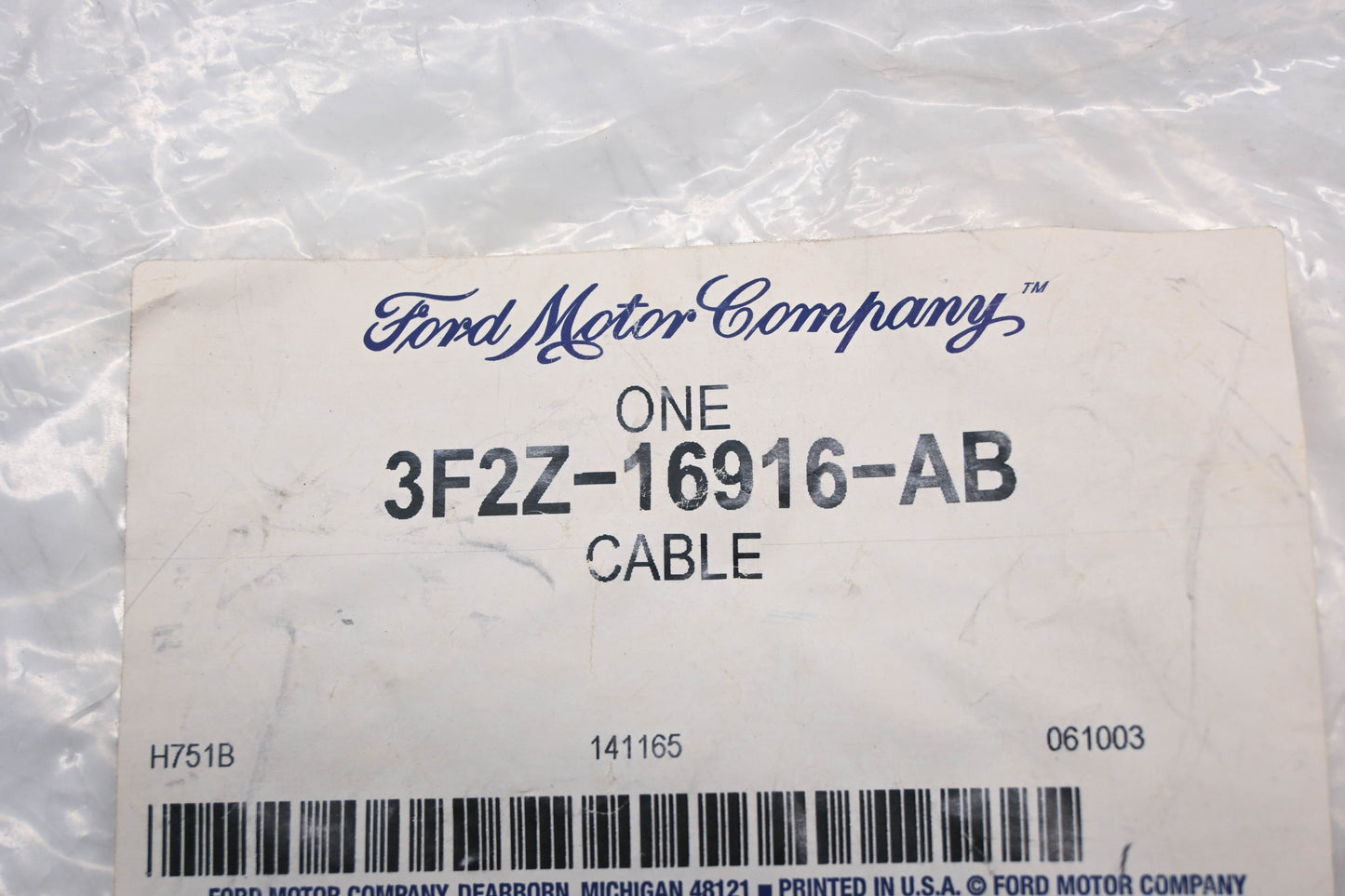 New OEM Ford 3F2Z-16916-AB Control Cable Assembly NOS