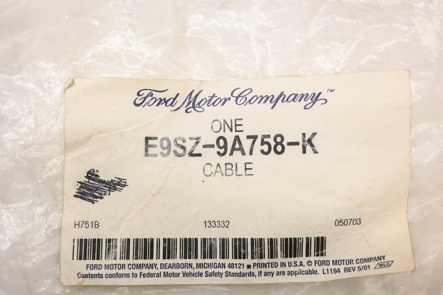 New OEM Ford E9SZ-9A758-K Throttle Control Cable Assembly Kit NOS