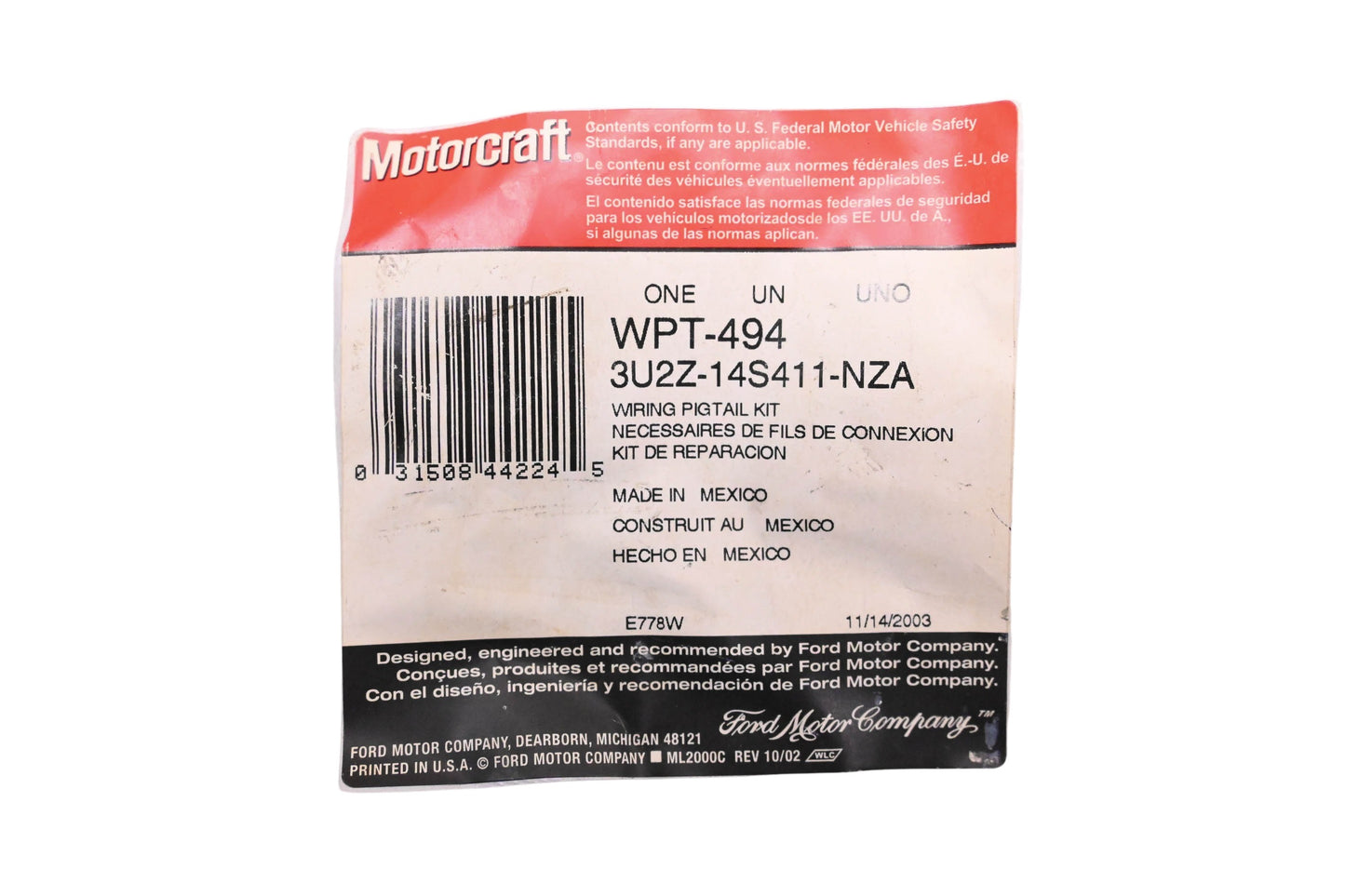 New OEM Motorcraft WPT-494, 3U2Z-14S411-NZA Fuel Lever Sensor Wiring Kit NOS