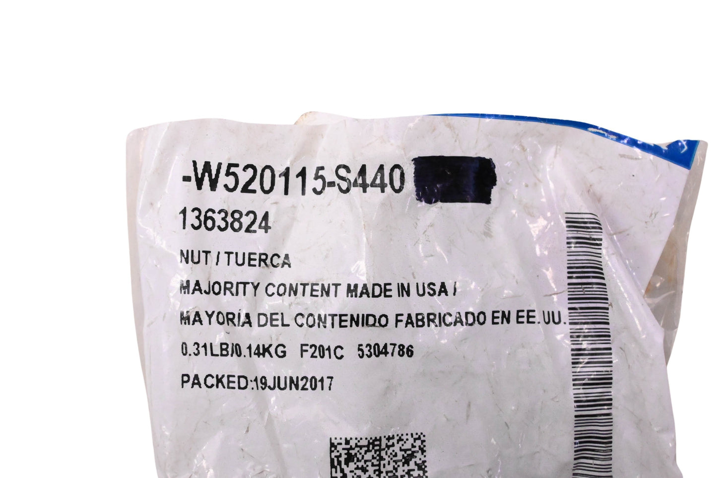 New OEM Ford W520115-S440, 1363824 Mount Bracket Nut NOS