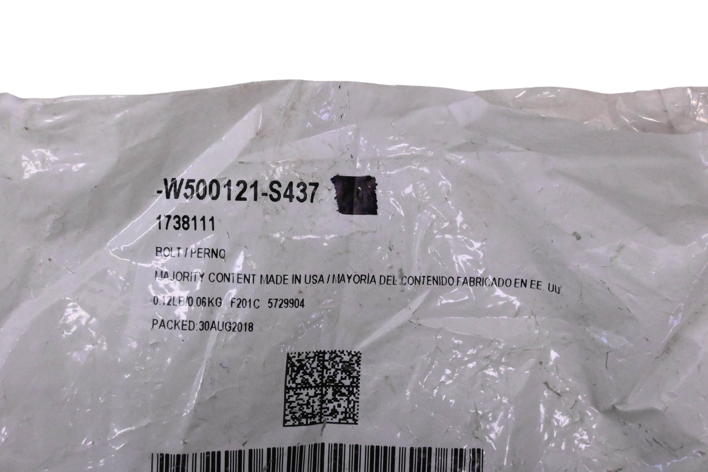 New OEM Ford W500121-S437, 1738111 Bolt NOS
