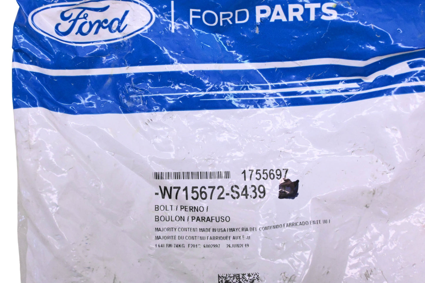 New OEM Ford W715672-S439, 1755697 Lower Control Arm Bolt & Washer Assembly NOS